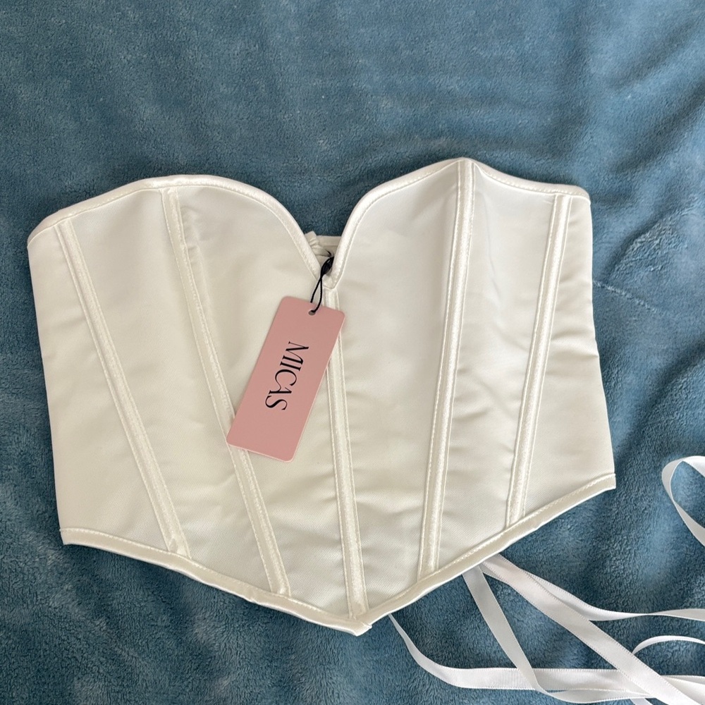 Micas White Satin Corset Top